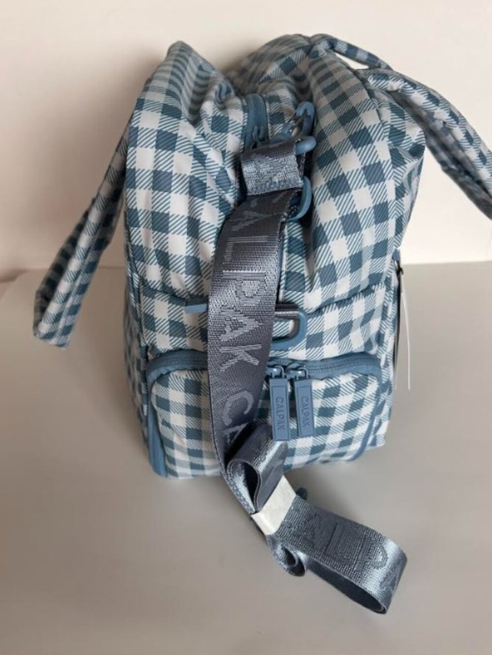 Calpak Luka Duffel French Blue Gingham - Picture 8 of 14
